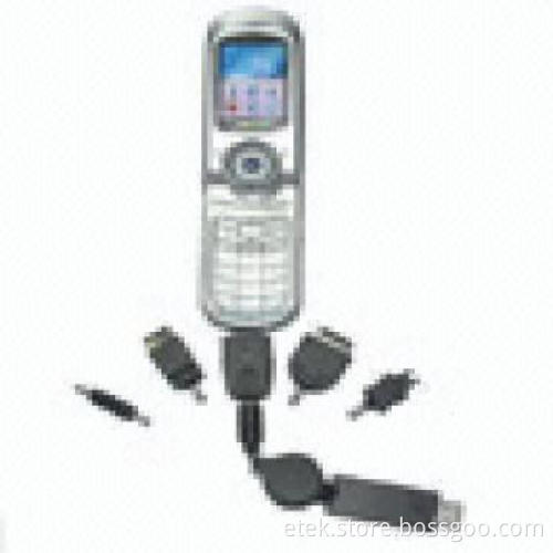 Retractable USB Mobile Phone Charger with Changeable Connectors, Charger Function